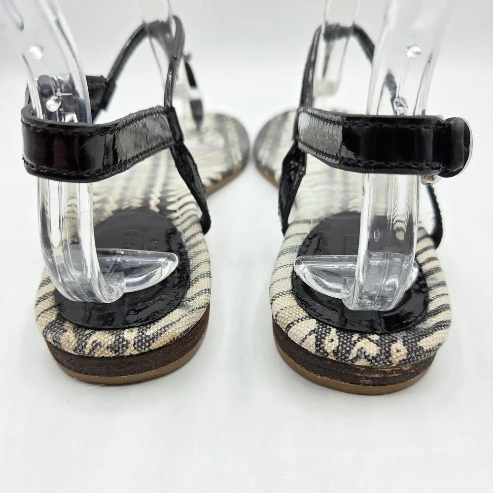 Coach Tribal Print Patent Leather Thong Sandals Boho Neutral Vacation Summer